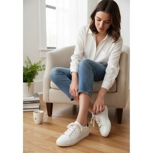 Kate Spade Angelise White‎ Leather Sneakers Lace Up Comfort Walking Casual  8.5B